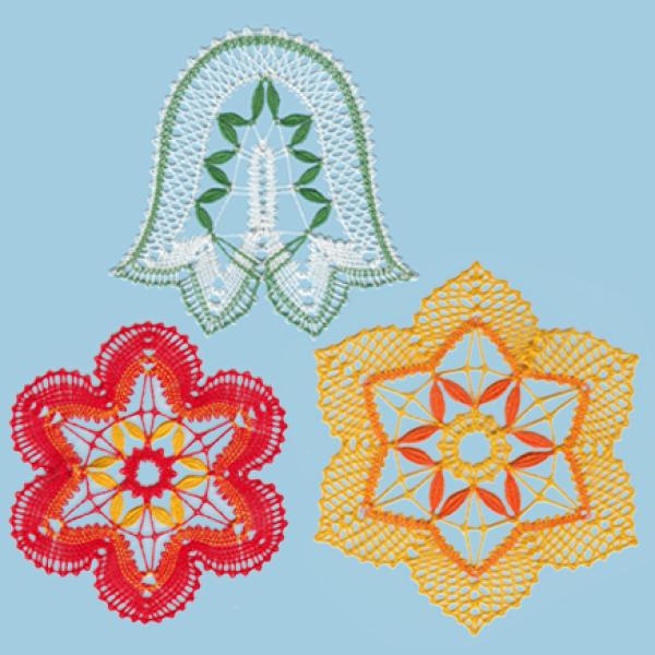 534 Klöppelbrief "Drei kleine Blütendeckchen"